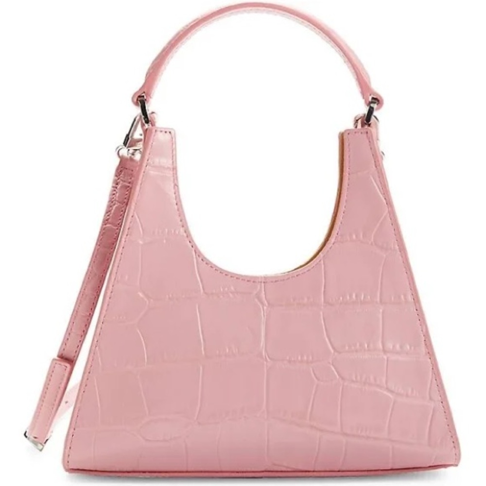 STAUD Pink Croc-Embossed Bag